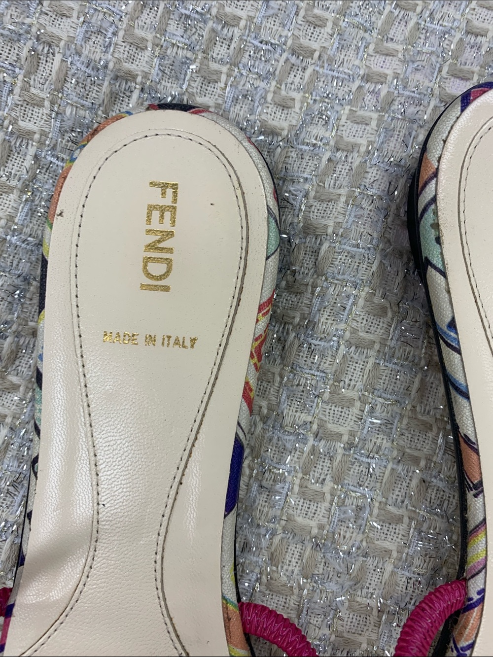 Fendi Multicolor Logo Slide Mules with Pink Rope Strap - Picture 2 of 9